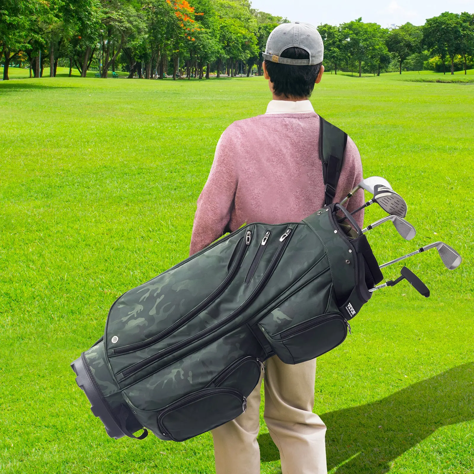 VEVOR Golf Cart Bag with 14 Way Organizer Divider Top, 36 11 Pockets Premium Nylon Cart Bag, Durable Golf Bags with Handles & Dust Cover & Detachable Straps for Men & Women, Army Green - Image 7