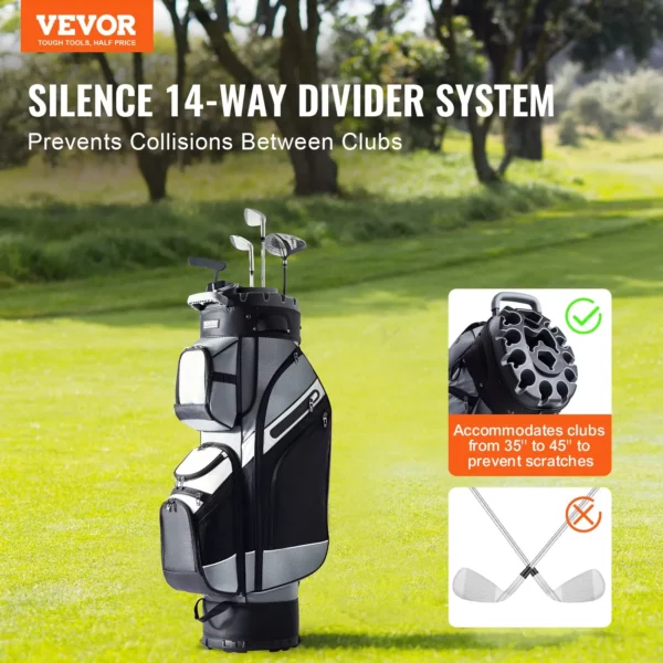 VEVOR Golf Cart Bag with 14 Way Organizer Divider Top, 41 13 Pockets Premium Nylon Cart Bag, Durable Golf Bags with Handles & Dust Cover & Detachable Straps for Men & Women, Black Color-Block