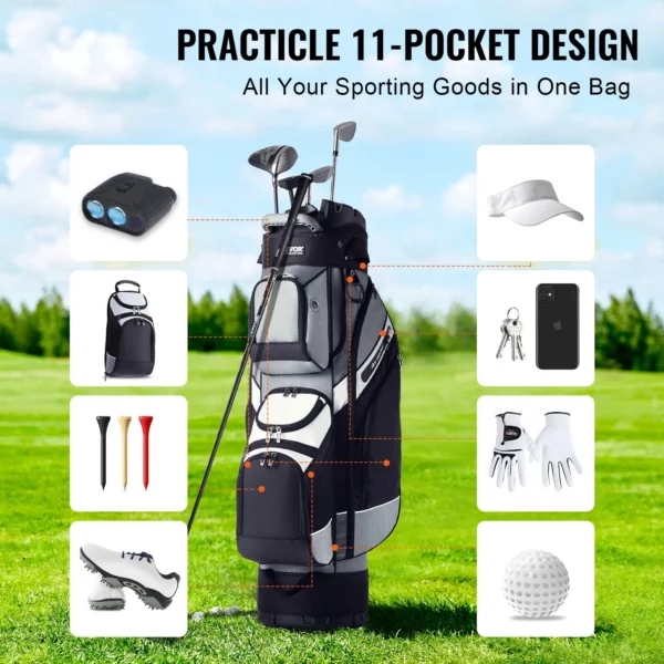 VEVOR Golf Cart Bag with 14 Way Organizer Divider Top, 41 13 Pockets Premium Nylon Cart Bag, Durable Golf Bags with Handles & Dust Cover & Detachable Straps for Men & Women, Black Color-Block - Image 3