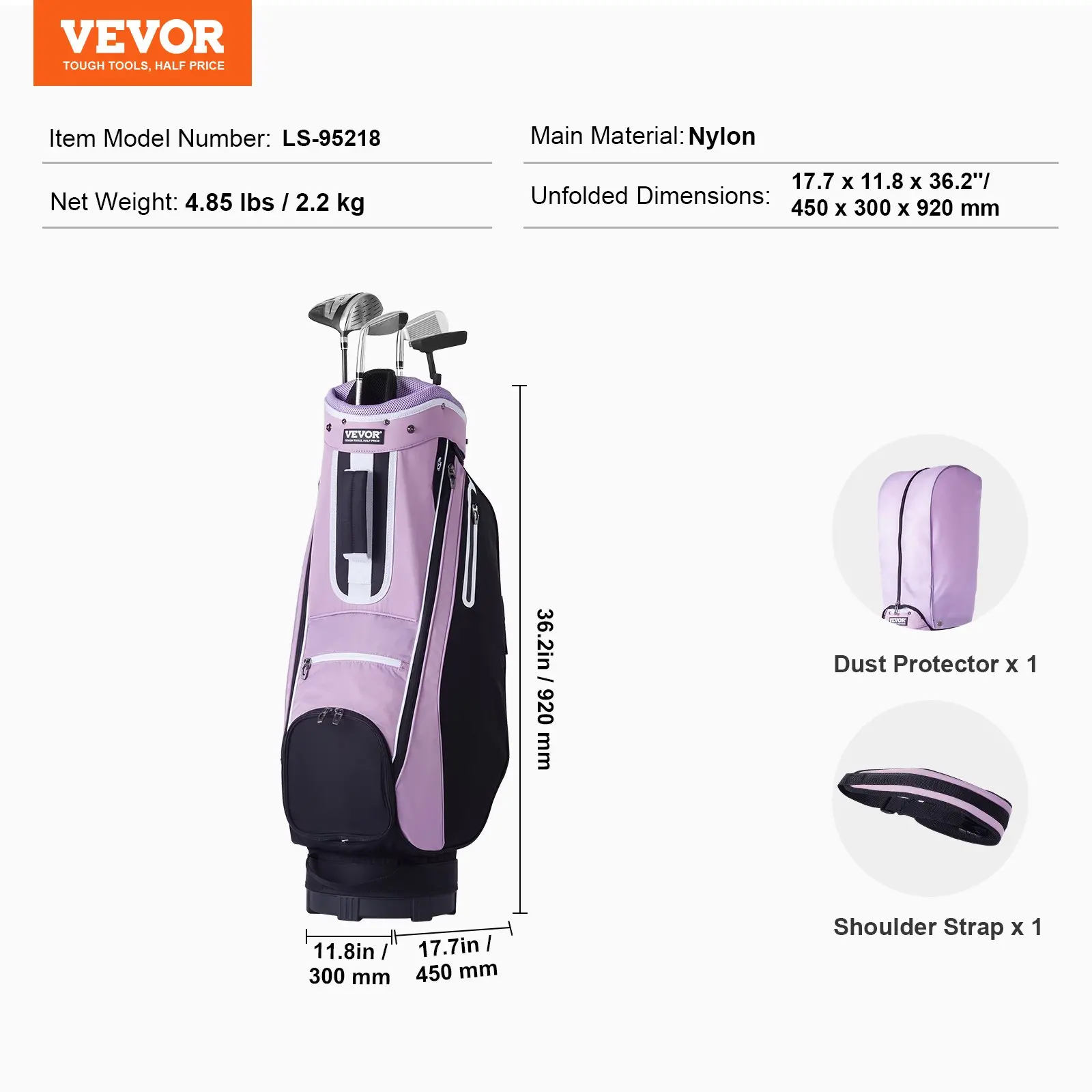 VEVOR Golf Cart Bag with 14 Way Organizer Divider Top, 36 Multiple Pockets Premium Cart Bag, Durable Golf Bags with Handles & Dust Cover & Detachable Strap for Men & Women, Black Purple - Image 6