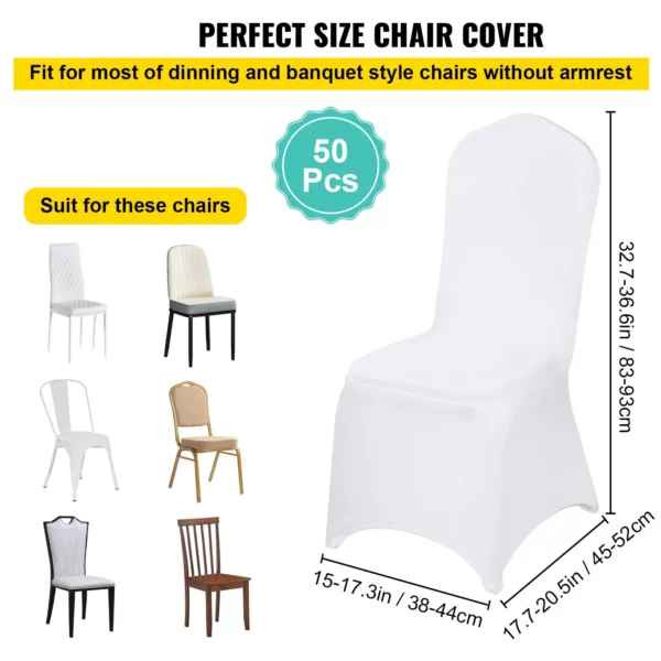 VEVOR Stretch Spandex Folding Chair Covers, Universal Fitted Chair Cover, Removable Washable Protective Slipcovers, for Wedding, Holiday, Banquet, Party, Celebration, Dining (50PCS White) - Image 3