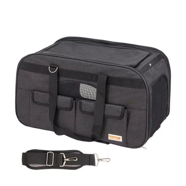 VEVOR Cat Carrier with Wheels, Rolling Pet Carrier with Telescopic Handle and Shoulder Strap, Dog Carrier with Wheels for Pets under 35 lbs, with 1 Folding Bowl, Black - Image 8