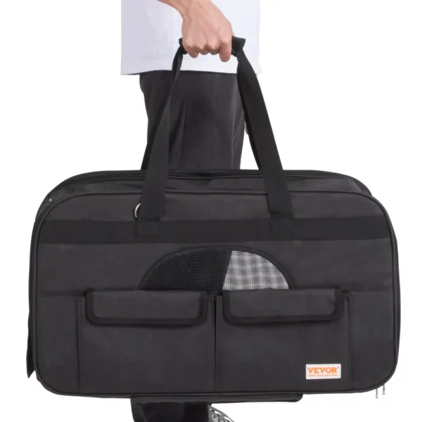VEVOR Cat Carrier with Wheels, Rolling Pet Carrier with Telescopic Handle and Shoulder Strap, Dog Carrier with Wheels for Pets under 35 lbs, with 1 Folding Bowl, Black - Image 9