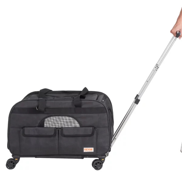 VEVOR Cat Carrier with Wheels, Rolling Pet Carrier with Telescopic Handle and Shoulder Strap, Dog Carrier with Wheels for Pets under 35 lbs, with 1 Folding Bowl, Black - Image 10