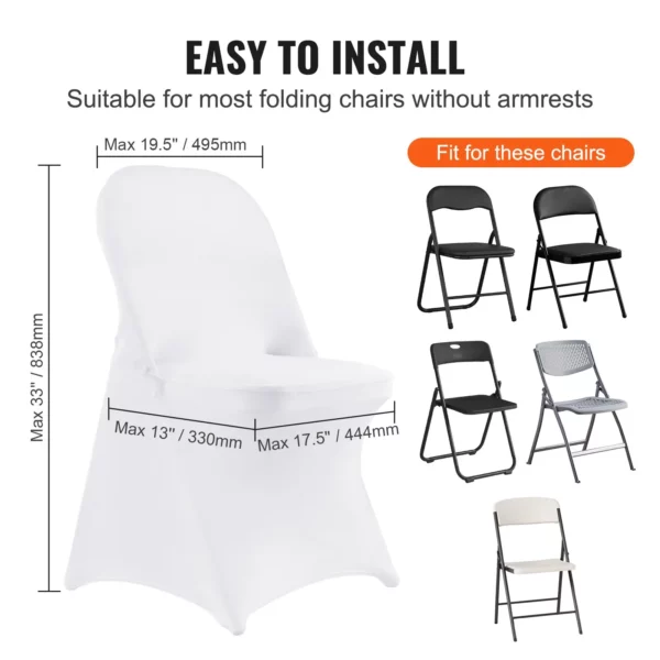 VEVOR White Stretch Spandex Chair Covers - 12 PCS, Folding Kitchen Chairs Cover, Universal Washable Slipcovers Protector, Removable Chair Seat Covers, for Wedding Party Dining Room Banquet Event - Image 2