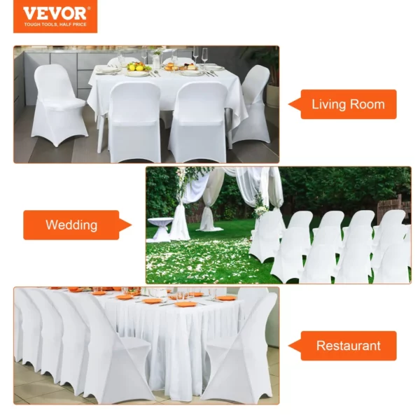 VEVOR White Stretch Spandex Chair Covers - 12 PCS, Folding Kitchen Chairs Cover, Universal Washable Slipcovers Protector, Removable Chair Seat Covers, for Wedding Party Dining Room Banquet Event - Image 6