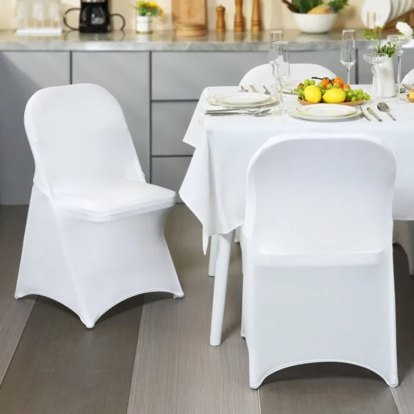 VEVOR White Stretch Spandex Chair Covers - 12 PCS, Folding Kitchen Chairs Cover, Universal Washable Slipcovers Protector, Removable Chair Seat Covers, for Wedding Party Dining Room Banquet Event - Image 7