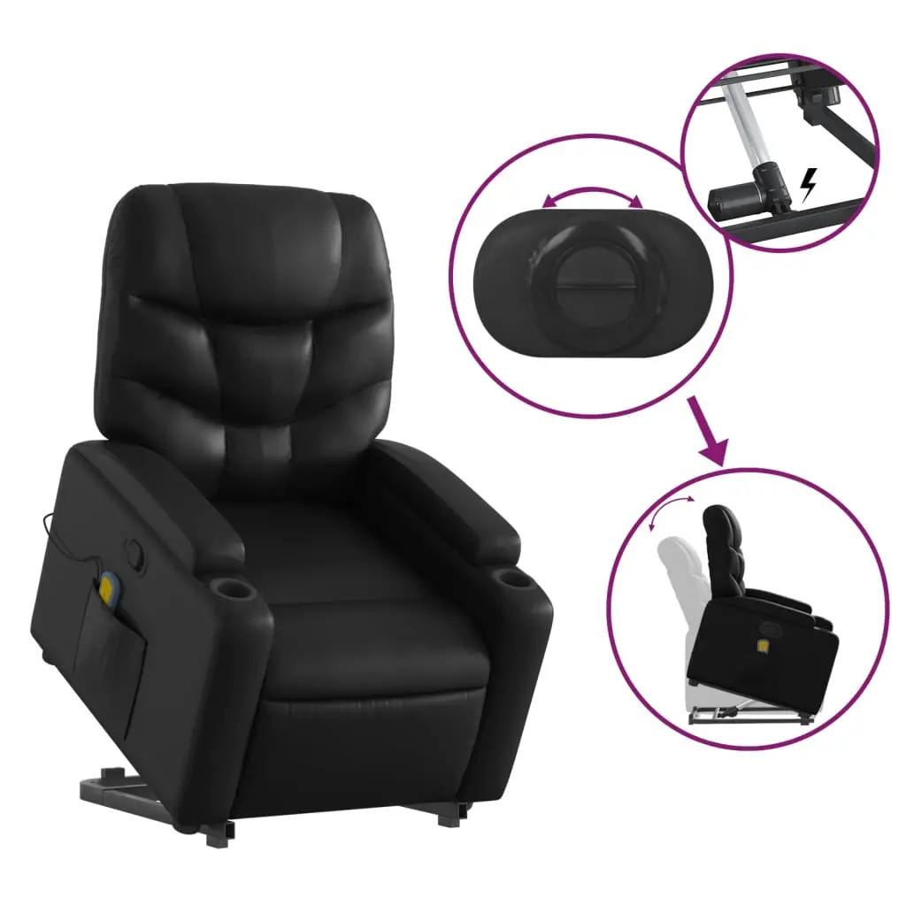 vidaXL Stand up Massage Recliner Chair Black Faux Leather - Image 4