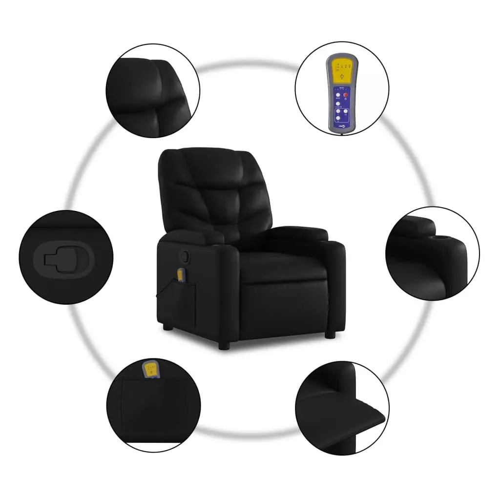 vidaXL Stand up Massage Recliner Chair Black Faux Leather - Image 6