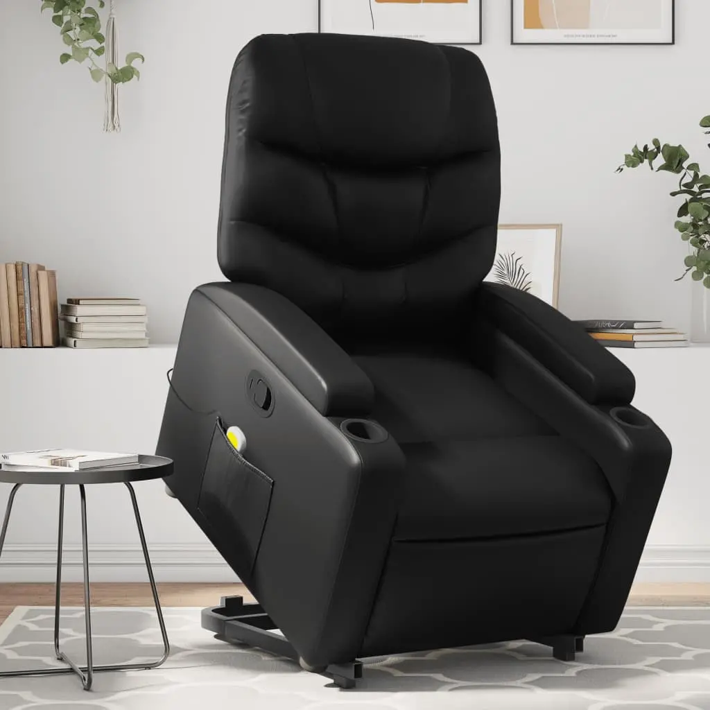 vidaXL Stand up Massage Recliner Chair Black Faux Leather - Image 12