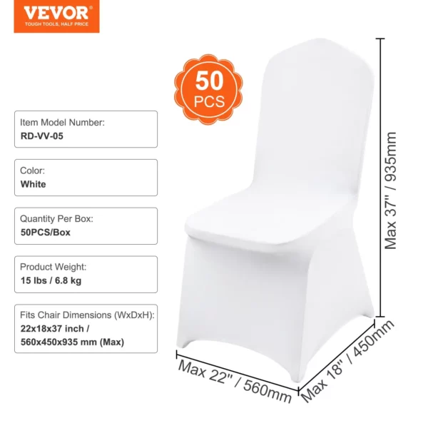 VEVOR Stretch Spandex Folding Chair Covers, Universal Fitted Chair Cover, Removable Washable Protective Slipcovers, for Wedding, Holiday, Banquet, Party, Celebration, Dining (50PCS White) - Image 16