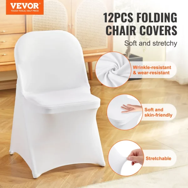 VEVOR White Stretch Spandex Chair Covers - 12 PCS, Folding Kitchen Chairs Cover, Universal Washable Slipcovers Protector, Removable Chair Seat Covers, for Wedding Party Dining Room Banquet Event - Image 11