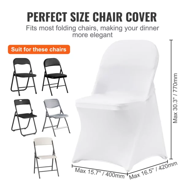 VEVOR White Stretch Spandex Chair Covers - 12 PCS, Folding Kitchen Chairs Cover, Universal Washable Slipcovers Protector, Removable Chair Seat Covers, for Wedding Party Dining Room Banquet Event - Image 12