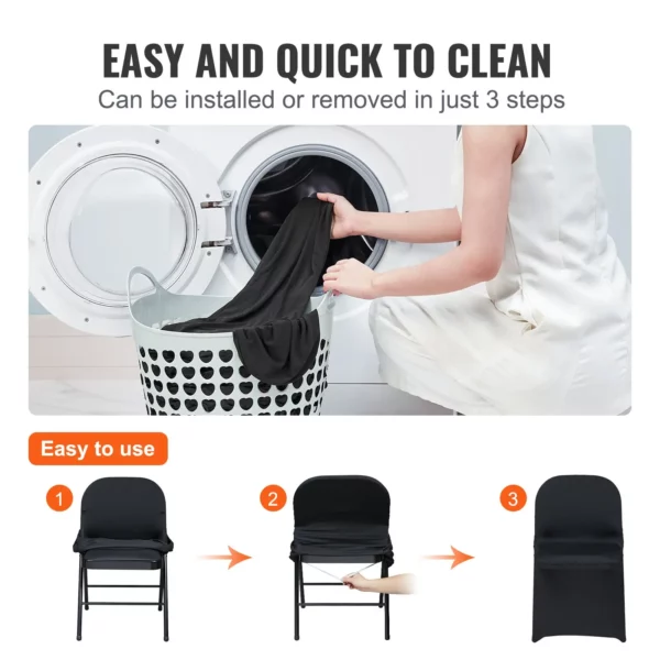 VEVOR Stretch Spandex Folding Chair Covers, Universal Fitted Chair Cover, Removable Washable Protective Slipcovers, for Wedding, Holiday, Banquet, Party, Celebration, Dining (30PCS Black) - Image 3