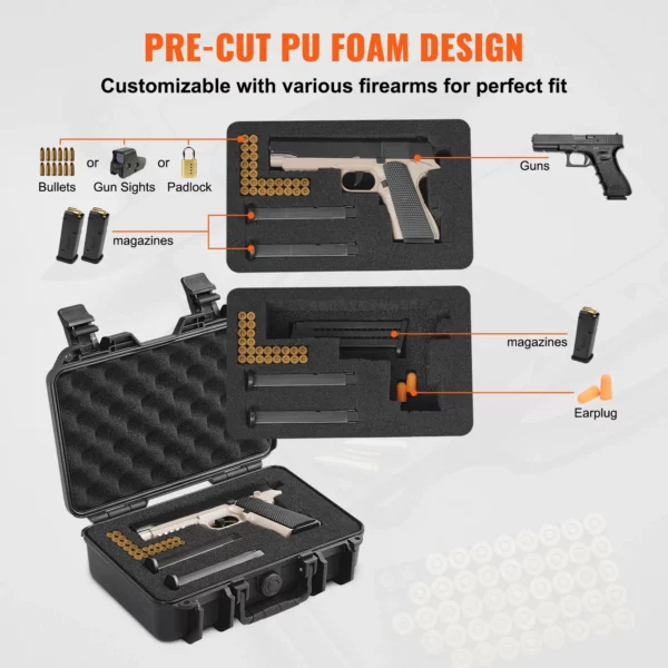 VEVOR Hard Pistol Cases with Pre-cut PU Foam Lockable Pistol Case for 1 Pistol - Image 4