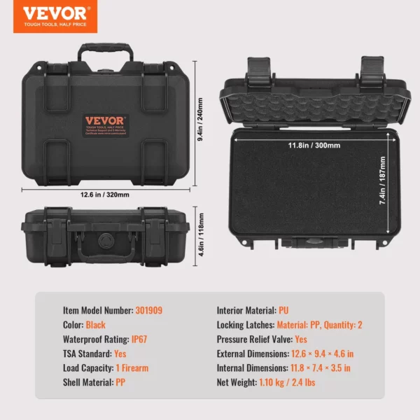 VEVOR Hard Pistol Cases with Pre-cut PU Foam Lockable Pistol Case for 1 Pistol - Image 6