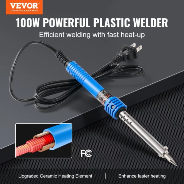 VEVOR Plastic Welding Kit, 100W Plastic Welder Soldering Iron Gun, Car Bumper Repair Kit with 2 Welding Tips, 1 Soldering Tip, 20 Plastic Welding Rods for Kayak/Toys/Plastic Crack/Electronics Repair