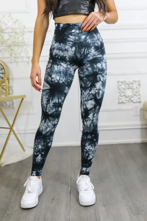 Tie Dye Wide Waistband High Quality Cotton Leggings - Image 2