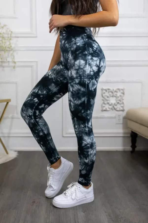 Tie Dye Wide Waistband High Quality Cotton Leggings - Image 3