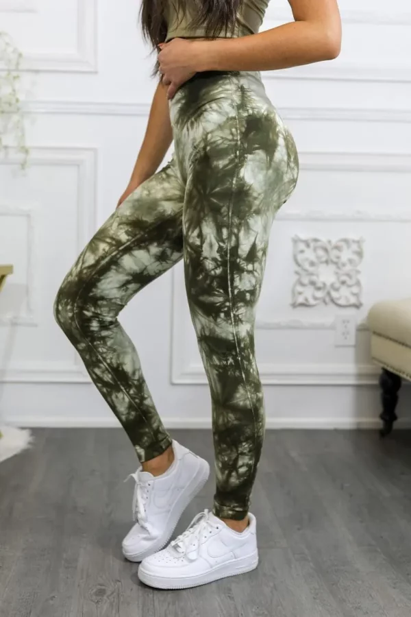 Tie Dye Wide Waistband High Quality Cotton Leggings - Image 8