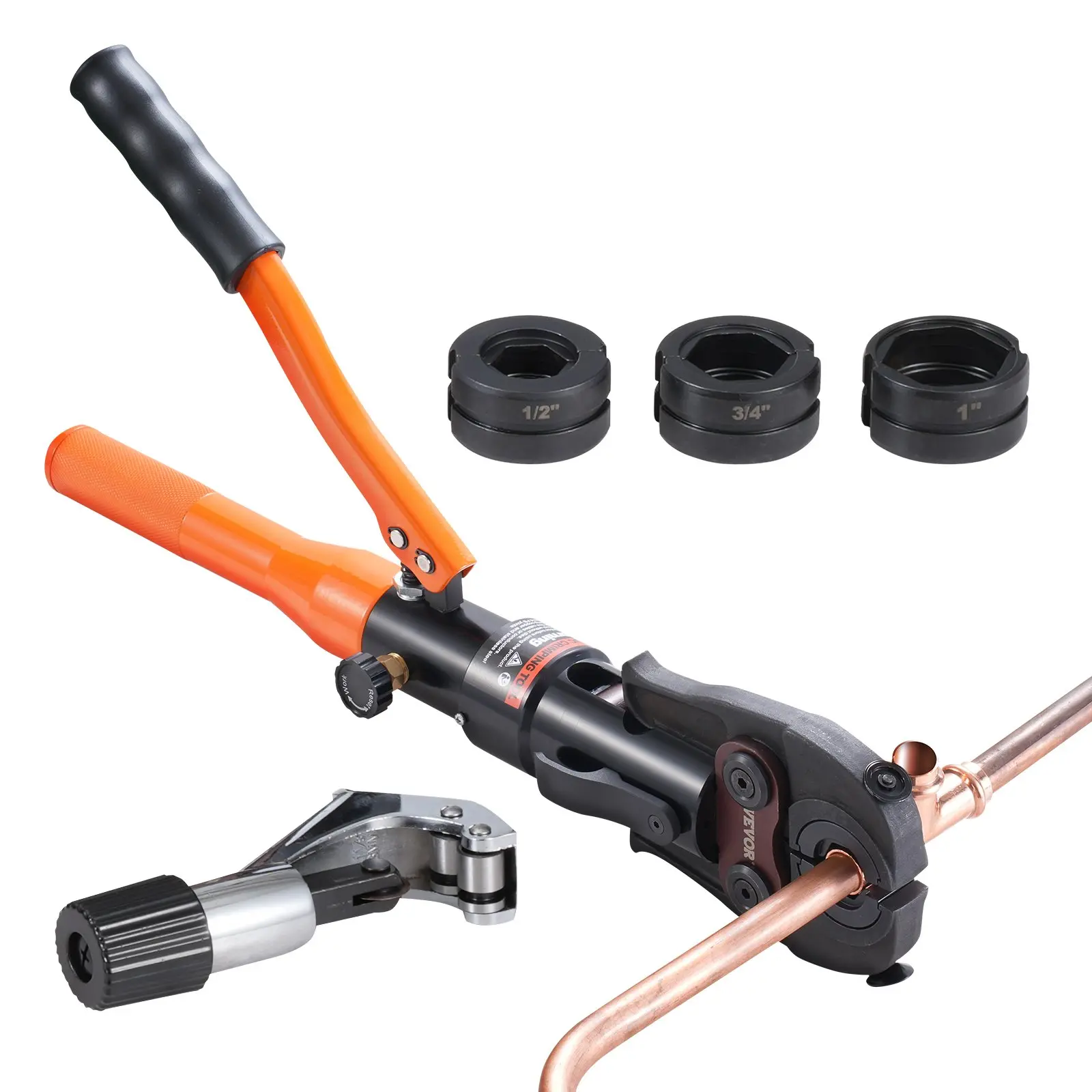 VEVOR Copper Tube Fittings Crimping Tool with 1/2" 3/4" 1" Jaws Pipe Cutter - Image 8