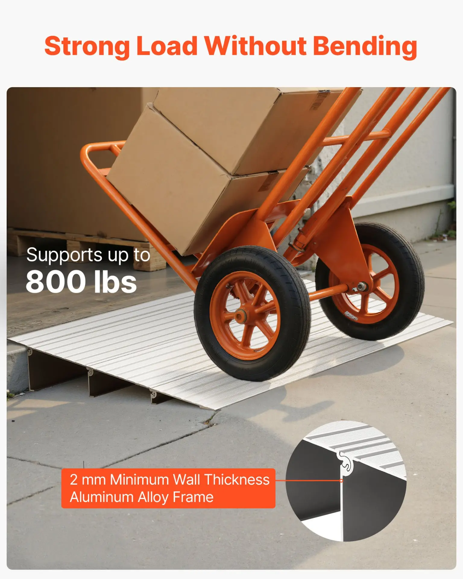 VEVOR Door Threshold Ramp, 3 inch Rise, Aluminum Alloy Threshold Ramp Rated 800 lbs Load Capacity, Handicap Ramps for Home Steps for Wheelchair, Scooters, Power Chairs, Walkers, Bicycle, Tricycle - Image 2