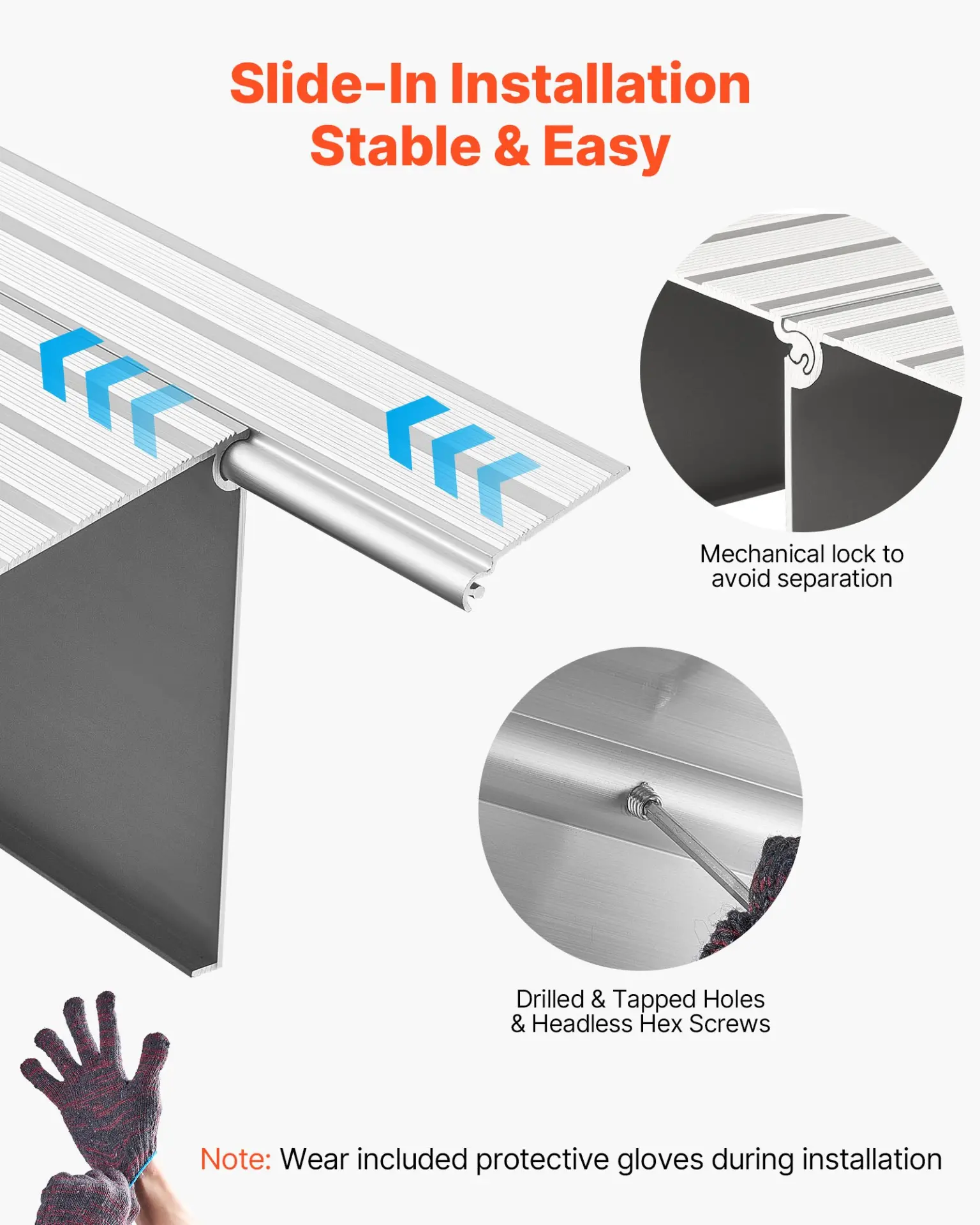 VEVOR Door Threshold Ramp, 3 inch Rise, Aluminum Alloy Threshold Ramp Rated 800 lbs Load Capacity, Handicap Ramps for Home Steps for Wheelchair, Scooters, Power Chairs, Walkers, Bicycle, Tricycle - Image 4