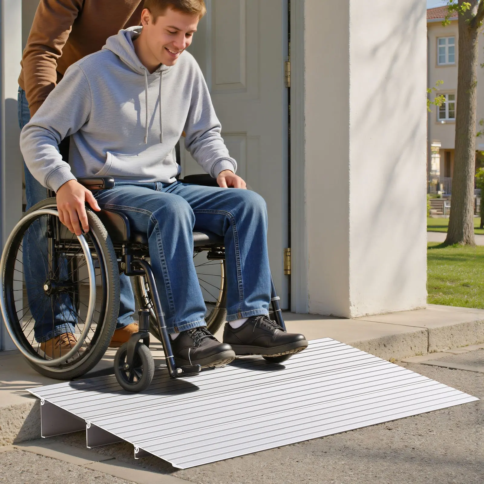 VEVOR Door Threshold Ramp, 3 inch Rise, Aluminum Alloy Threshold Ramp Rated 800 lbs Load Capacity, Handicap Ramps for Home Steps for Wheelchair, Scooters, Power Chairs, Walkers, Bicycle, Tricycle - Image 7