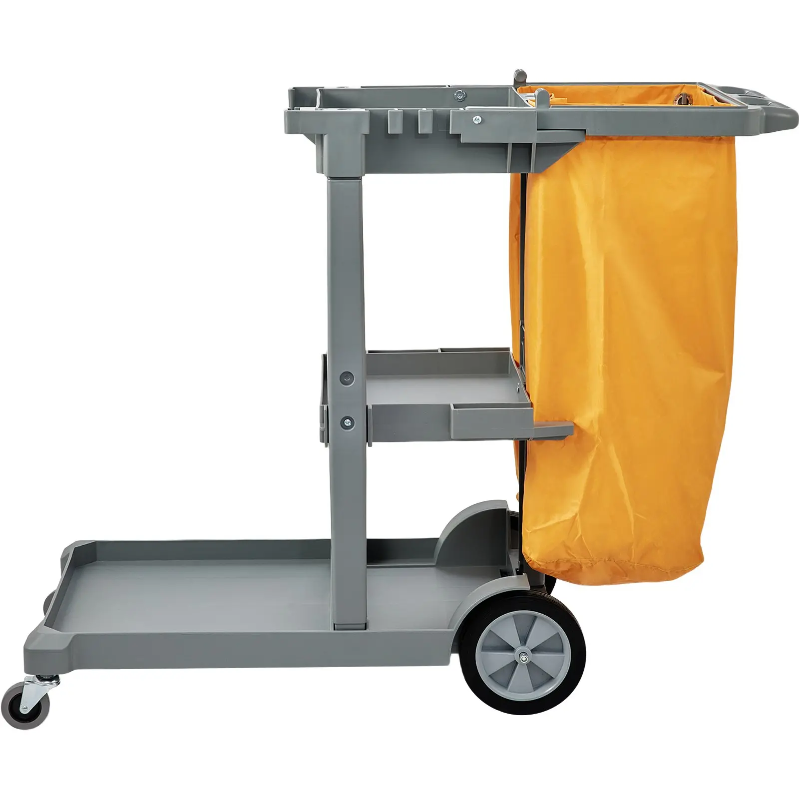 VEVOR Cleaning Cart, 3-Shelf Commercial Janitorial Cart, 200 lbs Capacity Plastic Housekeeping Cart, with 25 Gallon PVC Bag, 47" x 20" x 38.6", Yellow+Grey - Image 7