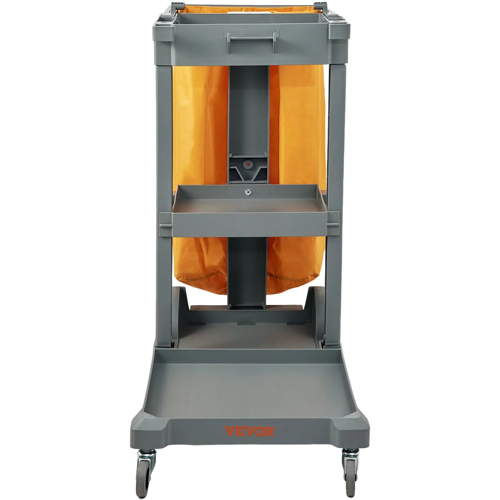 VEVOR Cleaning Cart, 3-Shelf Commercial Janitorial Cart, 200 lbs Capacity Plastic Housekeeping Cart, with 25 Gallon PVC Bag, 47" x 20" x 38.6", Yellow+Grey - Image 8