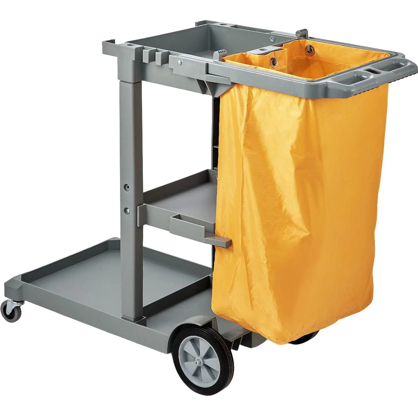 VEVOR Cleaning Cart, 3-Shelf Commercial Janitorial Cart, 200 lbs Capacity Plastic Housekeeping Cart, with 25 Gallon PVC Bag, 47" x 20" x 38.6", Yellow+Grey - Image 10