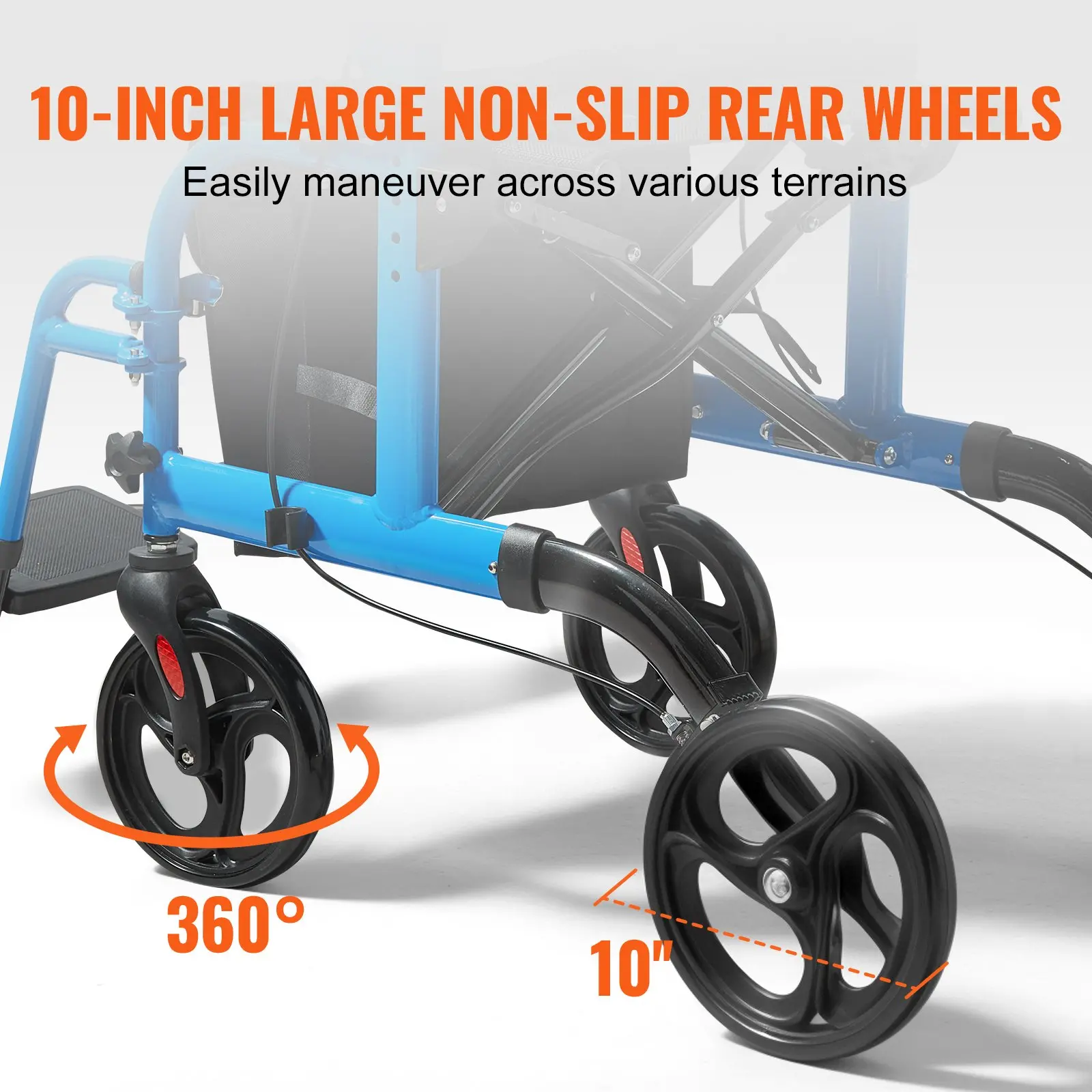 VEVOR 2 in 1 Rollator Walker & Transport Chair for Seniors, Folding Rolling Walker Wheelchair Combo & Footrests, Lightweight Aluminum Mobility Walker with Adjustable Handle, All Terrain Wheels, 300LBS - Image 4