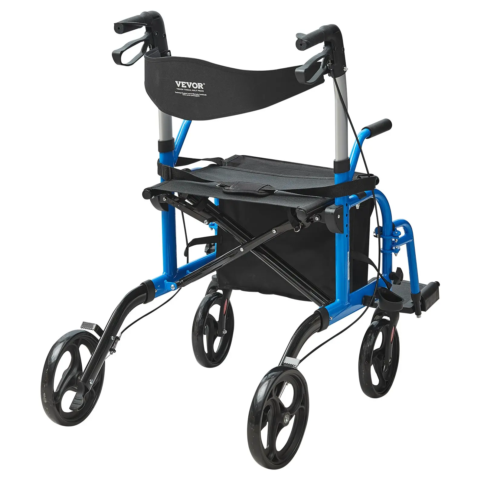 VEVOR 2 in 1 Rollator Walker & Transport Chair for Seniors, Folding Rolling Walker Wheelchair Combo & Footrests, Lightweight Aluminum Mobility Walker with Adjustable Handle, All Terrain Wheels, 300LBS - Image 10