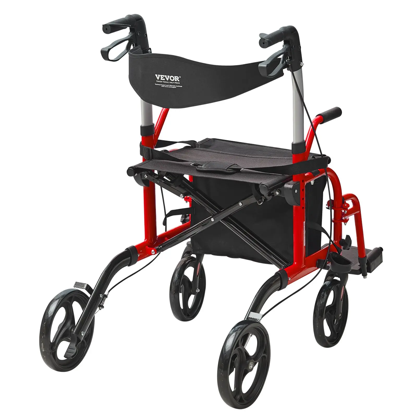 VEVOR 2 in 1 Rollator Walker & Transport Chair for Seniors, Folding Rolling Walker Wheelchair Combo & Footrests, Lightweight Aluminum Mobility Walker with Adjustable Handle, All Terrain Wheels, 300LBS - Image 10