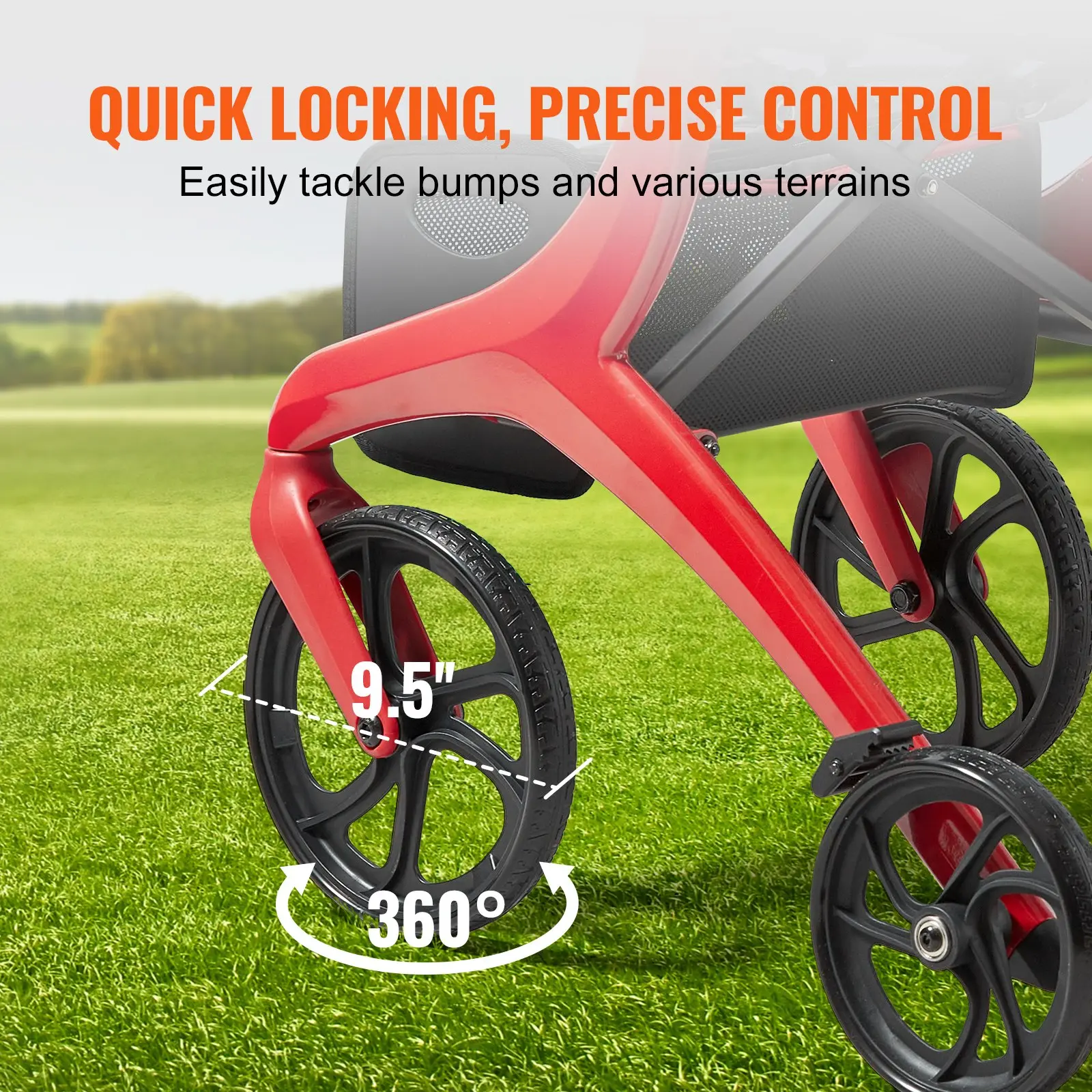 VEVOR Folding Rollator Walker for Seniors and Adults, Lightweight Aluminum Rolling Walker with Seat and Adjustable Handle, 4-Wheel Outdoor Mobility Walker with Spacious Storage Bag, 300LBS Capacity - Image 3