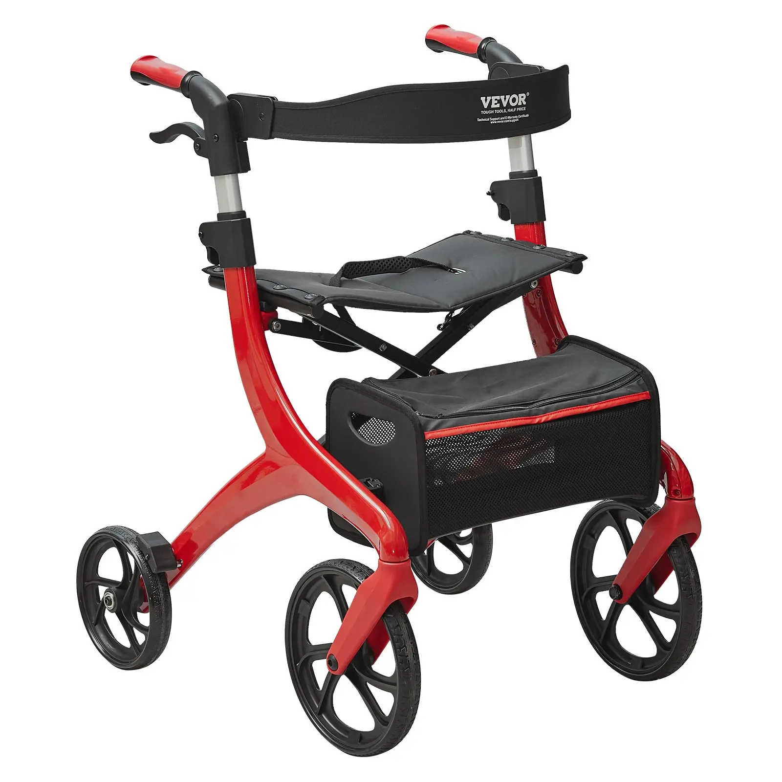 VEVOR Folding Rollator Walker for Seniors and Adults, Lightweight Aluminum Rolling Walker with Seat and Adjustable Handle, 4-Wheel Outdoor Mobility Walker with Spacious Storage Bag, 300LBS Capacity - Image 8