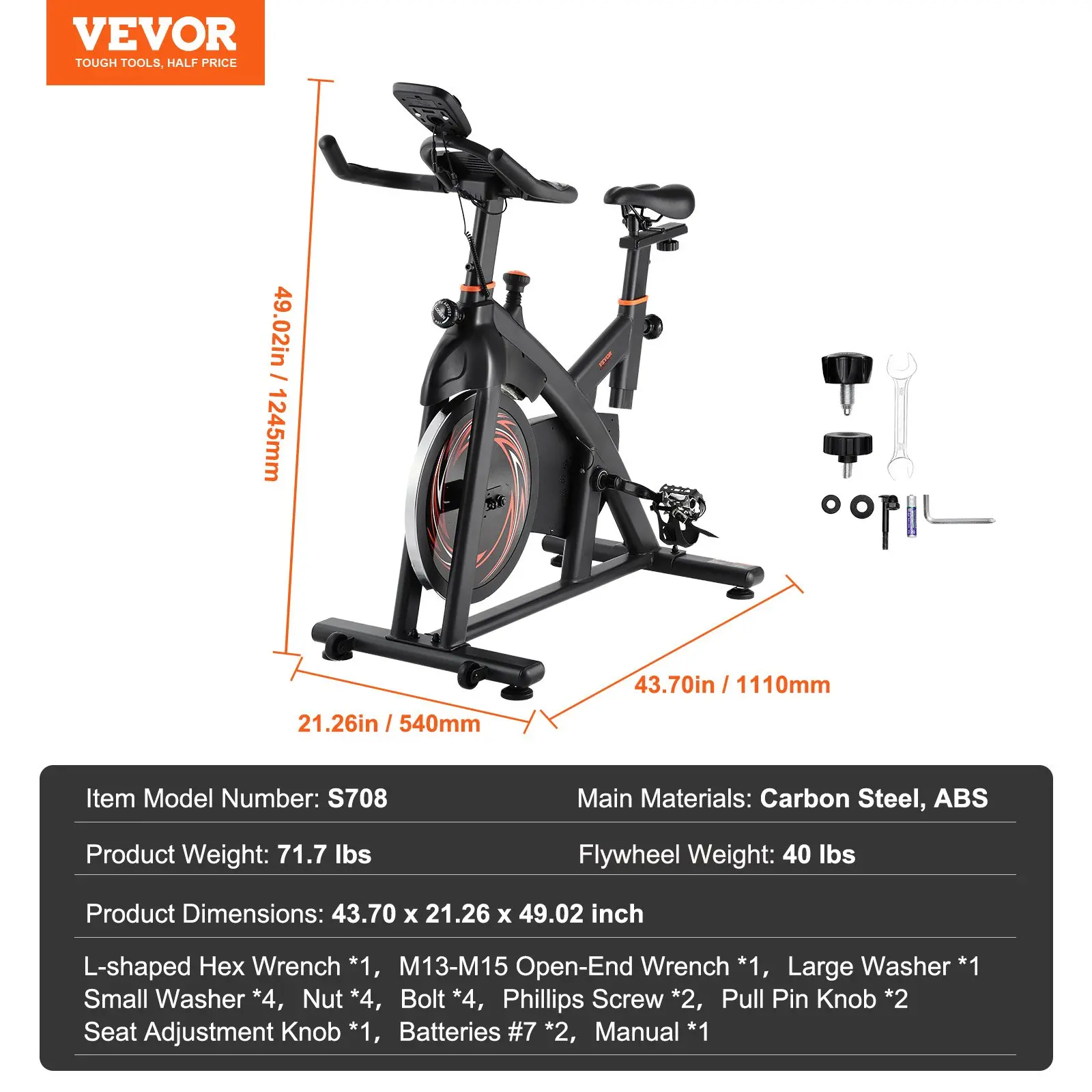 VEVOR Exercise Bike, Adjustable Magnetic Resistance Stationary Bike, Indoor Cycling Bike for Home Cardio, Workout Bike with Silent Belt Drive, Comfortable Seat Cushion, LCD Monitor, and Heavy Flywheel - Image 6