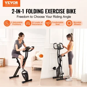 VEVOR Folding Exercise Bike, Foldable Fitness Stationary Bike, Adjustable Magnetic Resistance Stationary Bike, Upright Indoor Cycling Bike for Home Gym Workout, Comfortable Seat Cushion, LCD Monitor