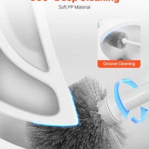 VEVOR Toilet Brush and Plunger Set, 2-in-1 Toilet Bowl Brush Plunger Combo with Ventilated Holder, 360 Deep Cleaning and Drip-Proof Bathroom Supplies, for Bathroom, RV and Toilets (White & Grey)