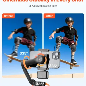 VEVOR Gimbal Stabilizer for Smartphone, 3-Axis Stabilization, Phone Gimbal for Android & iPhone with Magnetic Fill Light, Face Tracking, Gesture Control, Phone Stabilizer for Video Recording Vlogging