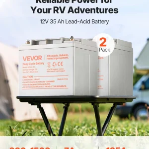 VEVOR 2 Pack 12V 35Ah Deep Cycle Battery, Sealed AGM Technology, Rechargeable Lead Acid AGM Battery, Backup Replacement for Scooters, Mobility Wheelchair, Solar System Off-Grid Home Energy Storage
