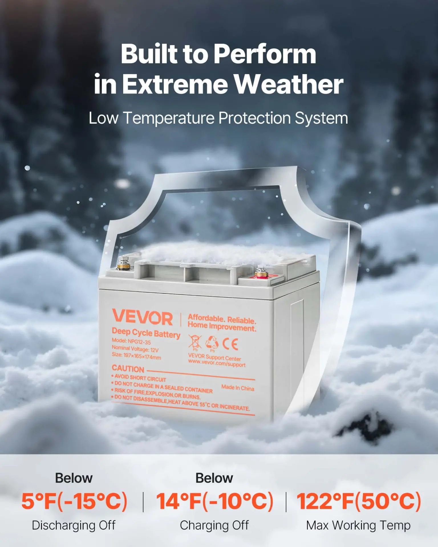 VEVOR 2 Pack 12V 35Ah Deep Cycle Battery, Sealed AGM Technology, Rechargeable Lead Acid AGM Battery, Backup Replacement for Scooters, Mobility Wheelchair, Solar System Off-Grid Home Energy Storage - Image 3
