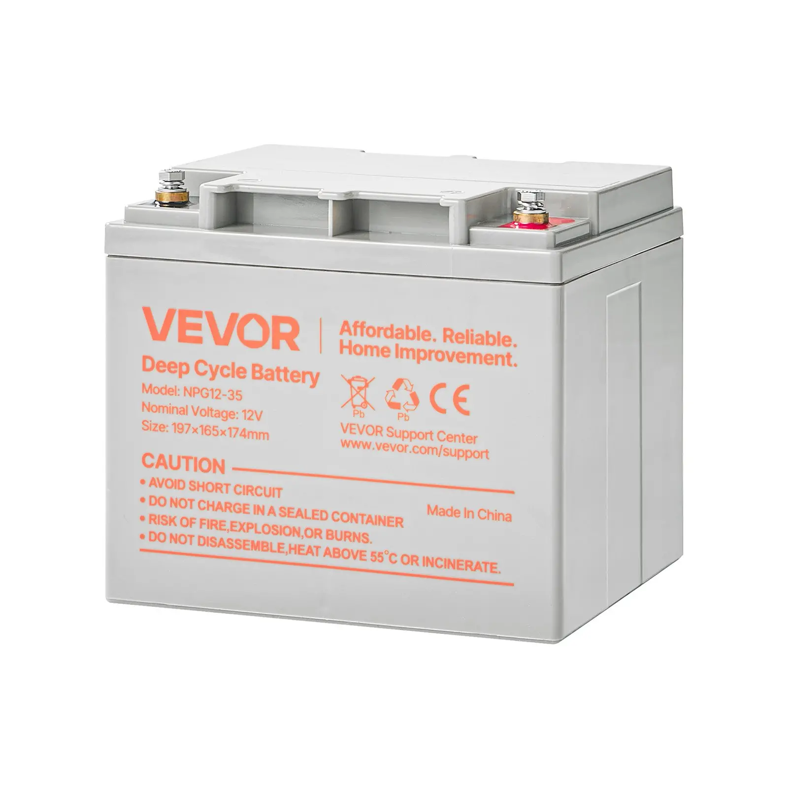 VEVOR 2 Pack 12V 35Ah Deep Cycle Battery, Sealed AGM Technology, Rechargeable Lead Acid AGM Battery, Backup Replacement for Scooters, Mobility Wheelchair, Solar System Off-Grid Home Energy Storage - Image 8