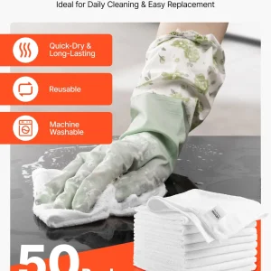 VEVOR 50 Pack White Microfiber Cleaning Cloth, 12 x 12 in Premium Microfiber Towels, Lint-Free and Scratch-Free, Absorbent Cleaning Rags for Car, Household, Kitchen, Window, SPA, Hotel & Bathroom